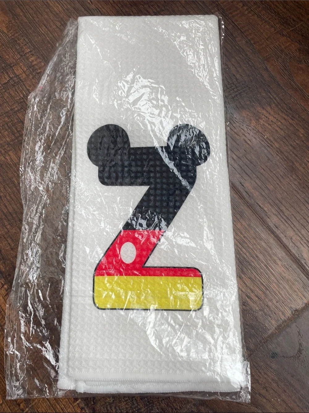 White Alphabet 'Z' with Black, Red & Yellow Mickey Mouse Print Hand Towel